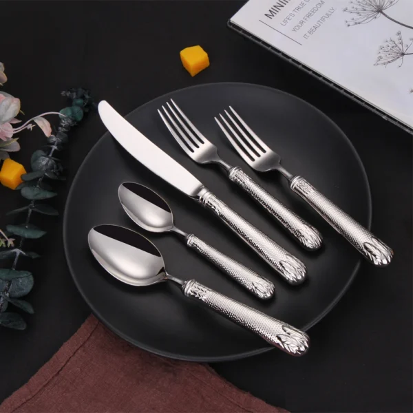 4 5 Pieces Gold Cutlery Set Luxury Tableware Stainless Steel Dinnerware Mirror Kitchen Utensils Sliver Knife 3