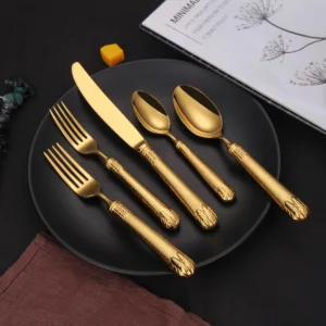 4 5 Pieces Gold Cutlery Set Luxury Tableware Stainless Steel Dinnerware Mirror Kitchen Utensils Sliver Knife