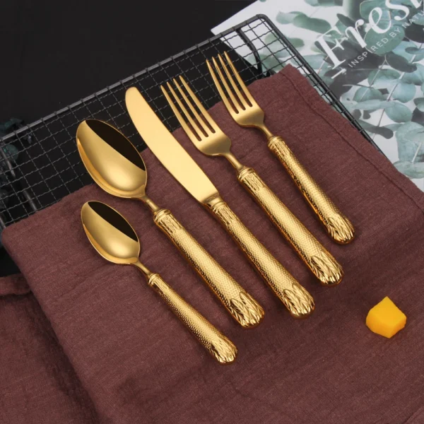 4 5 Pieces Gold Cutlery Set Luxury Tableware Stainless Steel Dinnerware Mirror Kitchen Utensils Sliver Knife 4