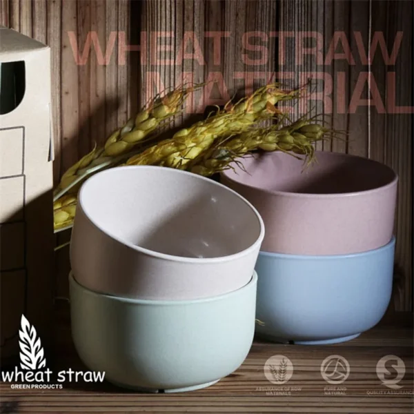 4 Pcs Set Kitchen Tableware Wheat Straw Bowl Food Grade Wheat Rice Bowl Tableware Food Container 5