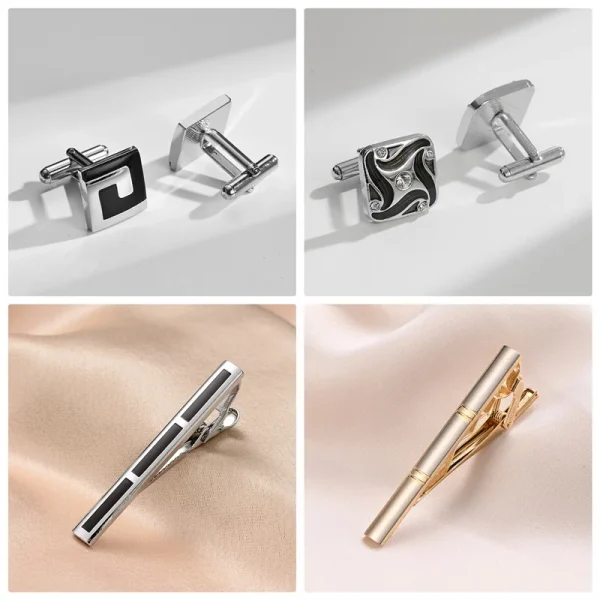 4 Sets Tie Clips Cufflinks Set With Box Wedding Guests Gift Man Shirt Cufflink Pisa Ties 1