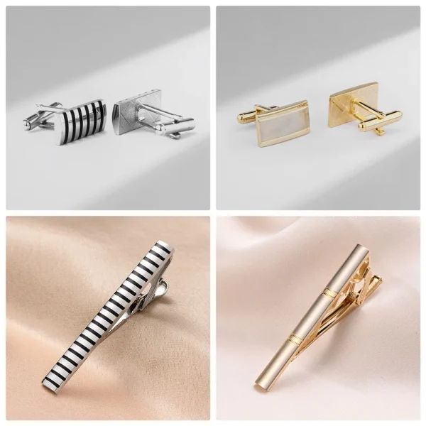 4 Sets Tie Clips Cufflinks Set With Box Wedding Guests Gift Man Shirt Cufflink Pisa Ties 2