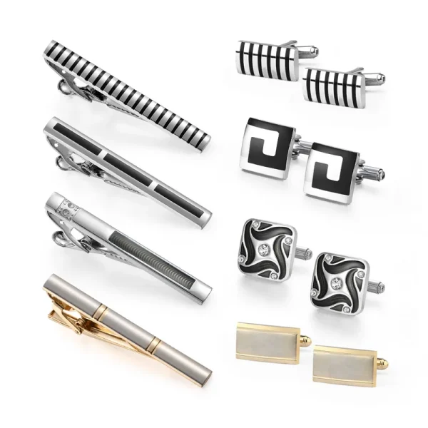 4 Sets Tie Clips Cufflinks Set With Box Wedding Guests Gift Man Shirt Cufflink Pisa Ties 3