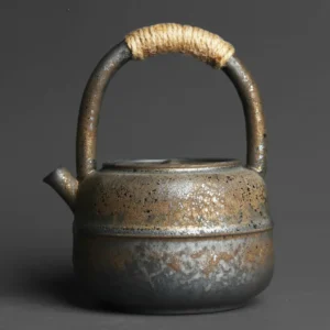 460ml Japanese Style Kiln Changed Retro Stoneware Large Sized Handle Teapot Handmade Pottery Kung Fu Wide