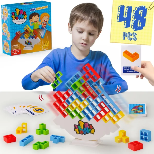 48 Blocks Building Block Brick Toy Balance Stacked Tetra Tower Game Swing High Russian Building Blocks 2