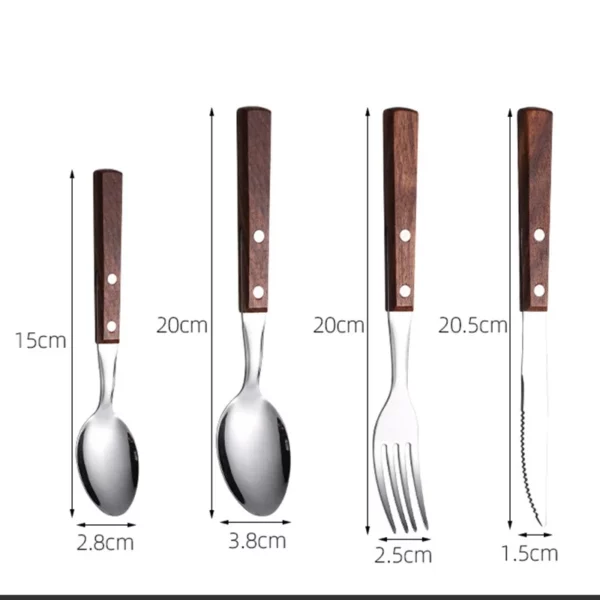 4pc Set Knife Fork Spoon With Wood Handle Tableware Stainless Steel Cutlery Western Food Dessert Kitchen 4