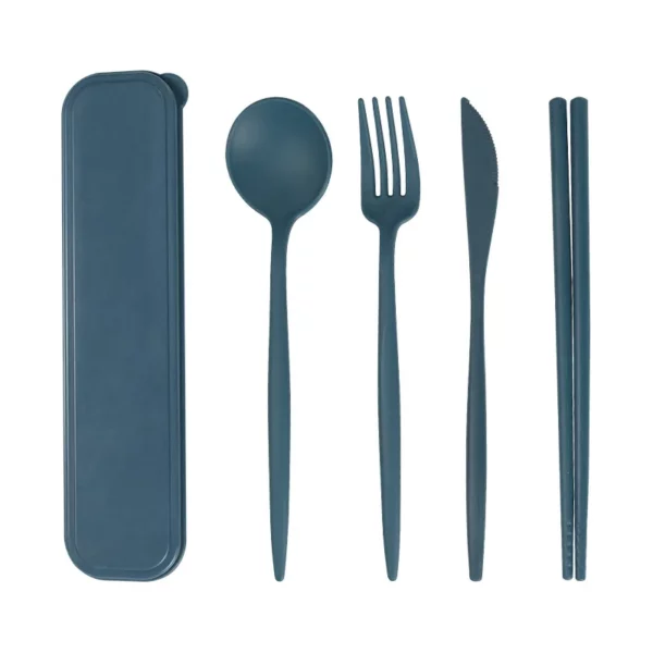 4pcs Set Wheat Straw Tableware Box Spoon Fork Chopsticks Cutlery Dinnerware Children Adult Travel Portable Kitchen 3