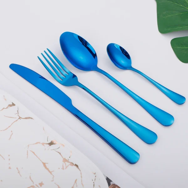 4pcs Glossy Blue Stainless Steel Cutlery Dinnerware Tableware Flatware Set Forks Knives Spoons Set Home Party 1