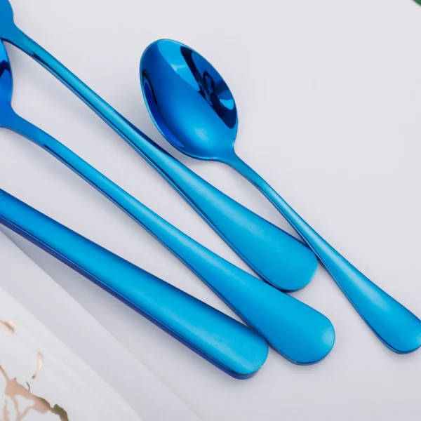 4pcs Glossy Blue Stainless Steel Cutlery Dinnerware Tableware Flatware Set Forks Knives Spoons Set Home Party 2