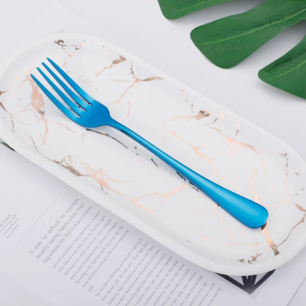 4pcs Glossy Blue Stainless Steel Cutlery Dinnerware Tableware Flatware Set Forks Knives Spoons Set Home Party 4