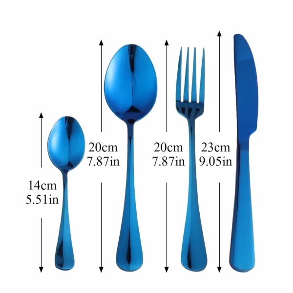 4pcs Glossy Blue Stainless Steel Cutlery Dinnerware Tableware Flatware Set Forks Knives Spoons Set Home Party 5