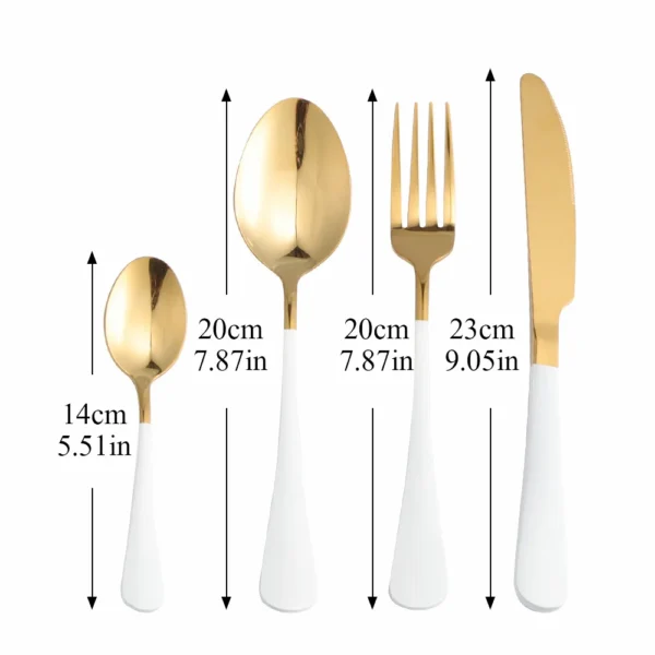 4pcs White Gold Stainless Steel Cutlery Tableware Set Dinnerware Dinner Flatware Set Travel Forks Knives Spoons 5