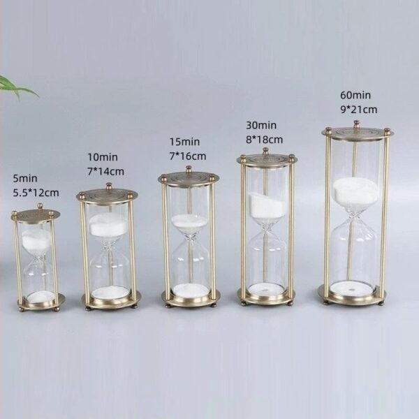 5 10 15 30 60 Minutes Classical Metal Three Column Hourglass Timer European Vintage Bookshelf Study 4