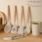 5 piece set white wood handle silicone pot holder spoon soup ladle home use stir fry