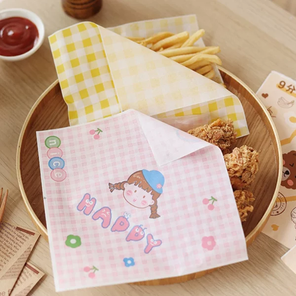 50pcs Oil Proof Paper Pattern Pad Paper Food Wrapping Paper Sandwich Donut Bread Wrapper Hamburger Paper 4