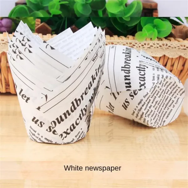 50pcs Newspaper Style Cupcake Muffin Liner Baking Oil Proof Cup Wedding Party Caissettes Tulip Muffin Cupcake 2