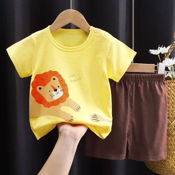 6 12months Kids Sleeve Outfits T Shirt Shorts 2pcs Cartoon Cars Animals Sets Pure Cotton O 1