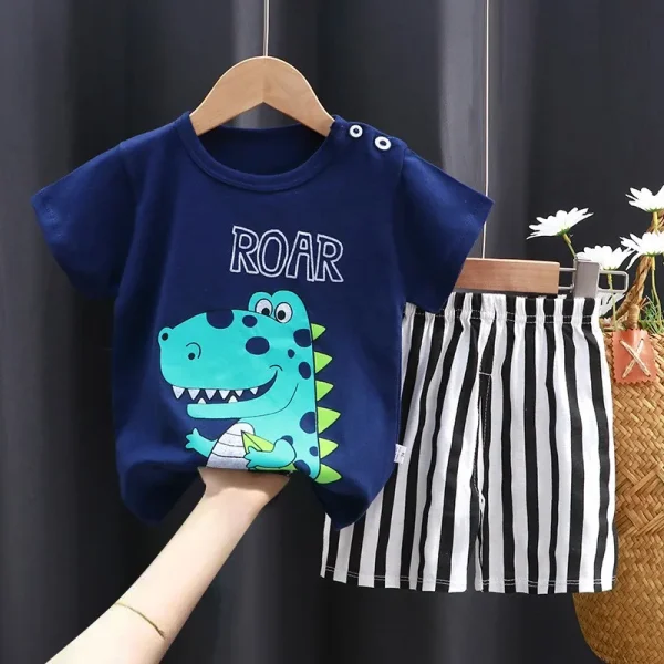 6 12months Kids Sleeve Outfits T Shirt Shorts 2pcs Cartoon Cars Animals Sets Pure Cotton O 2