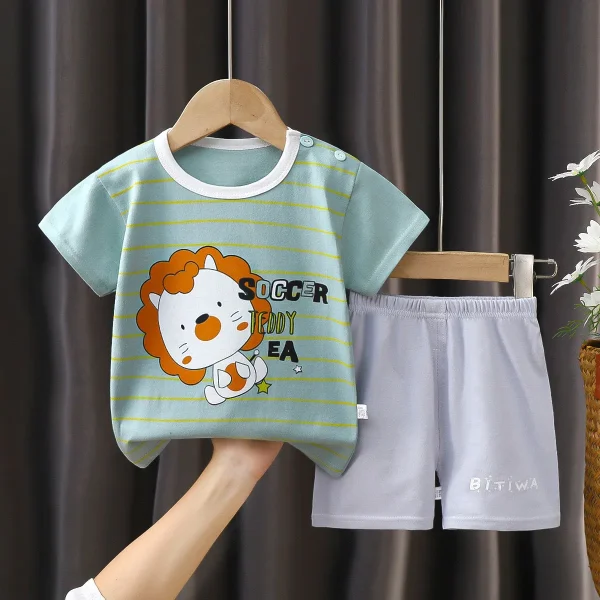 6 12months Kids Sleeve Outfits T Shirt Shorts 2pcs Cartoon Cars Animals Sets Pure Cotton O 3