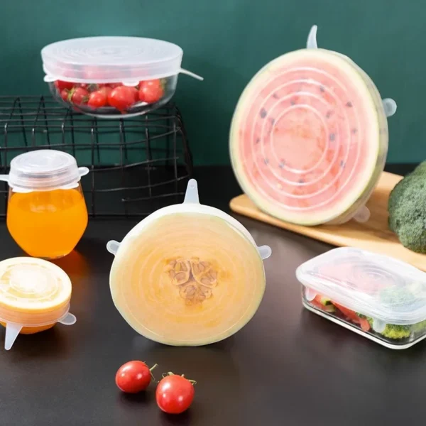 6pcs Food Grade Preservation Cover Reusable Preservation Tray Elastic Silicone Cover Organize Storage Tools Kitchen Accessories 2