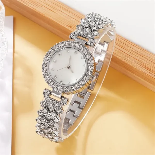 6pcs Set Luxury Watch Women Ring Necklace Earring Rhinestone Fashion Wristwatch Casual Ladies Watches Bracelet Set 4