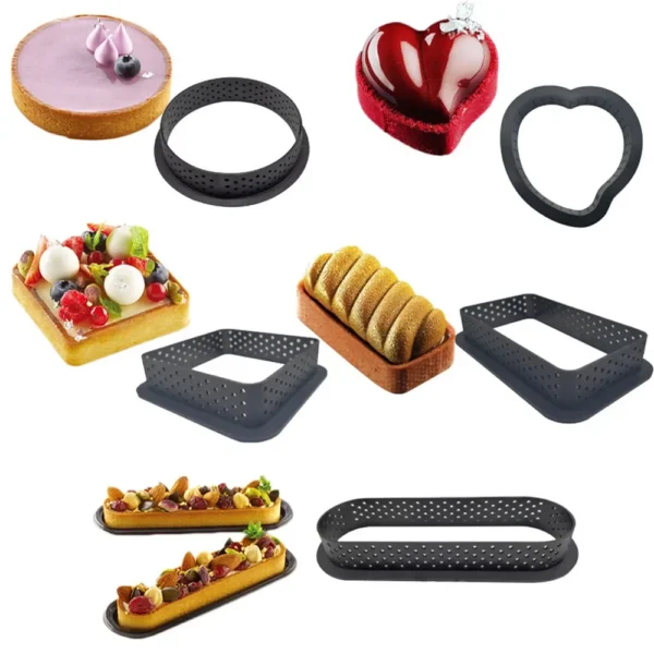 6pcs Tarte Ring Cutting Tart Mold Mousse Diy Kit Perforated Cake Round Circle Dessert Bakeware Cutter