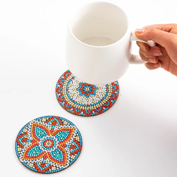 8 Pcs Set Diy Diamond Painting Coaster 5d Color Diamond Mosaic Drink Coaster Table Mats Kitchen 2