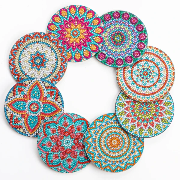 8 Pcs Set Diy Diamond Painting Coaster 5d Color Diamond Mosaic Drink Coaster Table Mats Kitchen 5