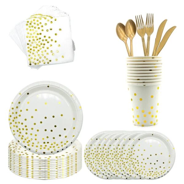 80pcs Gold Party Disposable Dinnerware Set Includes 7inch And 9inch Plates Cups Paper Napkins Straw Forks 1