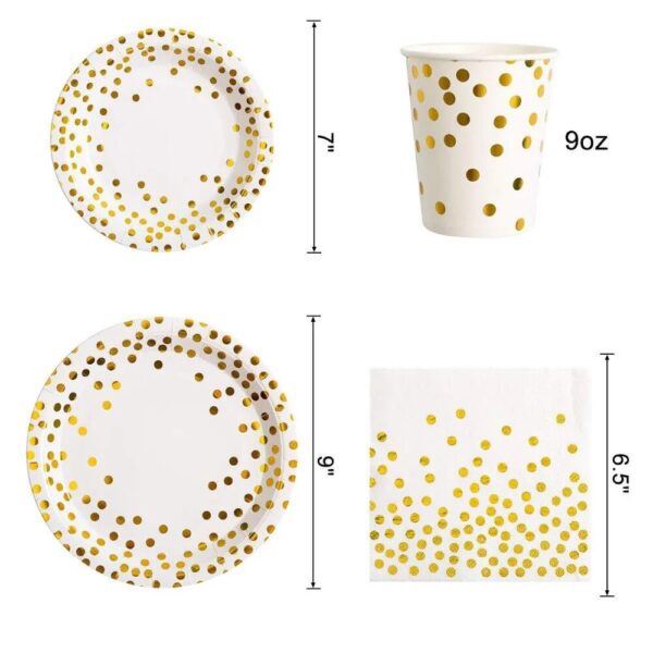 80pcs Gold Party Disposable Dinnerware Set Includes 7inch And 9inch Plates Cups Paper Napkins Straw Forks 2