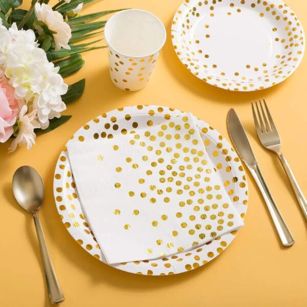 80pcs Gold Party Disposable Dinnerware Set