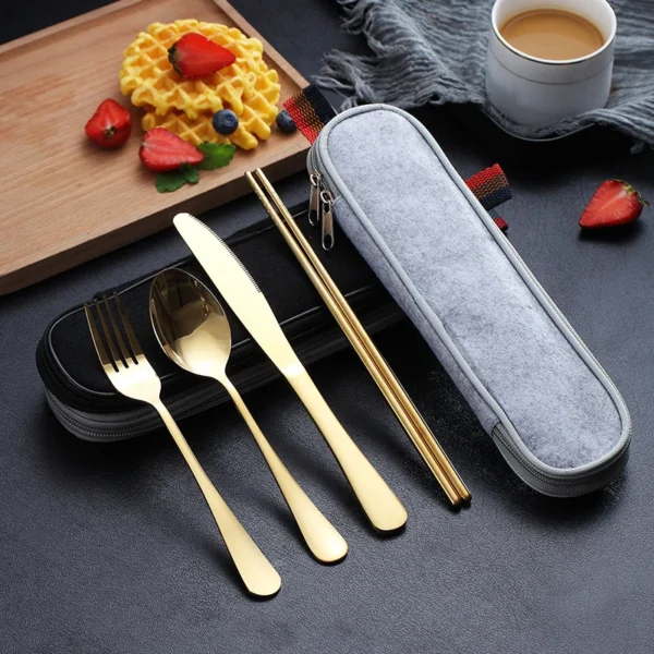 8pcs Set Tableware Reusable Travel Cutlery Set Camp Utensils Set With Stainless Steel Spoon Fork Chopsticks 2