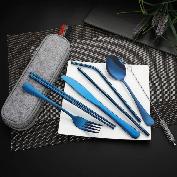 8pcs Set Tableware Reusable Travel Cutlery Set Camp Utensils Set With Stainless Steel Spoon Fork Chopsticks 3