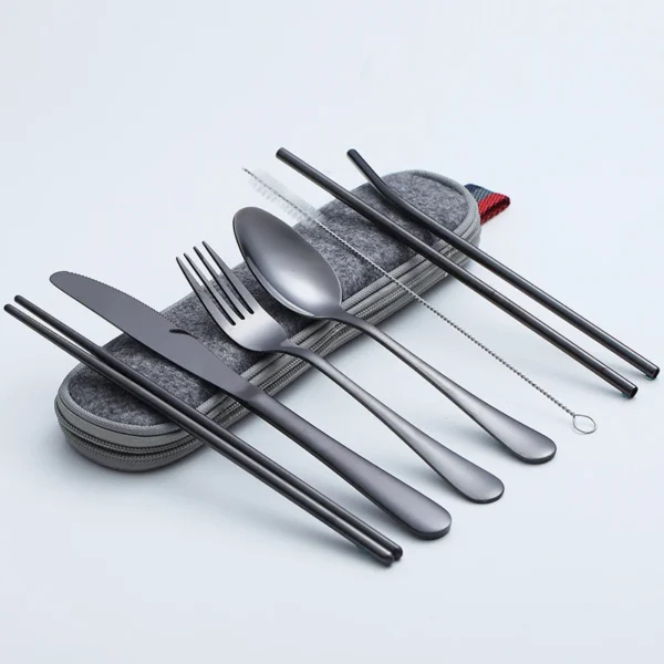 8pcs Set Tableware Reusable Travel Cutlery Set Camp Utensils Set With Stainless Steel Spoon Fork Chopsticks