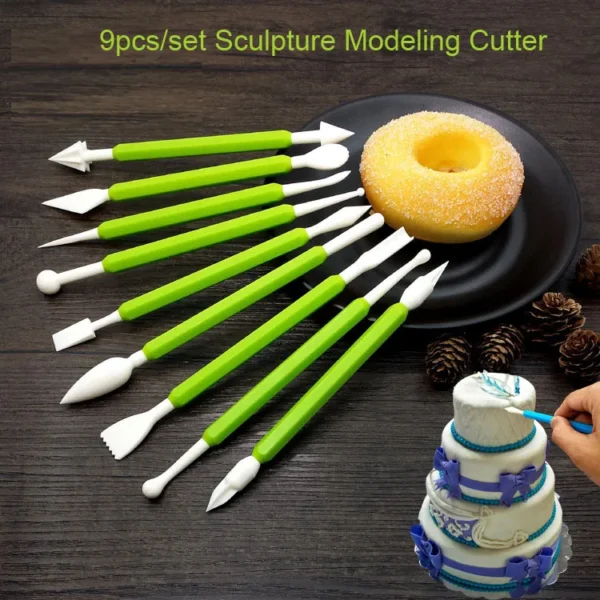 9pc Lot Sculpture Sugar Modeling Cutter Smoother Polymer Clay Mold Fondant Flower Gum Paste Decorating Pen