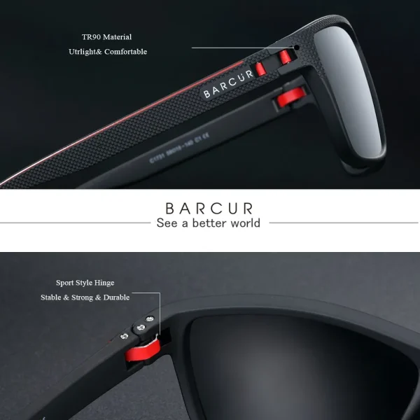 Barcur Design Tr90 Sunglasses Men Polarized Light Weight Sports Sun Glasses Women Eyewear Accessory Oculos Uvab 1