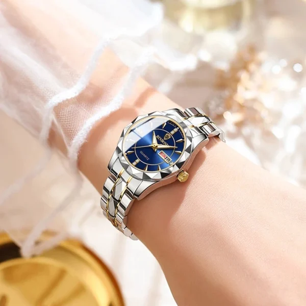 Binbond Japan Quartz Movement Golden Watches Women Top Brand Luxury Stainless Steel Strap Date Week Watch 2