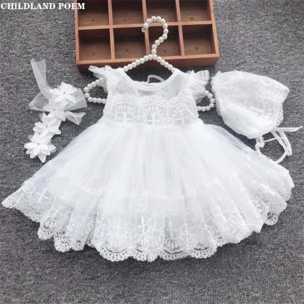 Baby Birthday Princess Dress Elegant Girl Embroidery Flower Beaded White Baptism Tutu Gown Kids Formal Evening 1