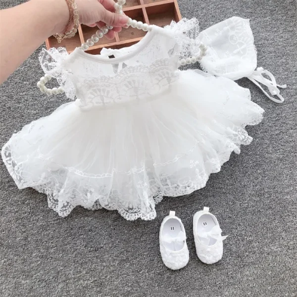 Baby Birthday Princess Dress Elegant Girl Embroidery Flower Beaded White Baptism Tutu Gown Kids Formal Evening 2