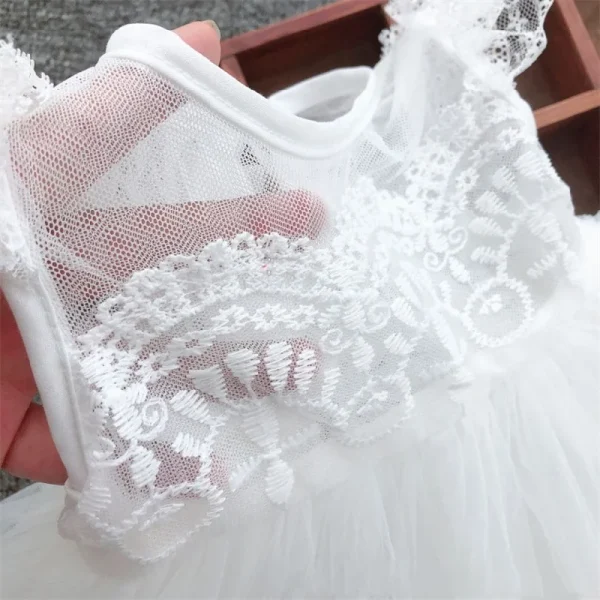 Baby Birthday Princess Dress Elegant Girl Embroidery Flower Beaded White Baptism Tutu Gown Kids Formal Evening 3