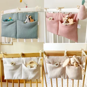 Baby Crib Organizer Cot Caddy Bed Storage Bag 2 Pockets Bedside Hanging Diaper Nursery Organizer For