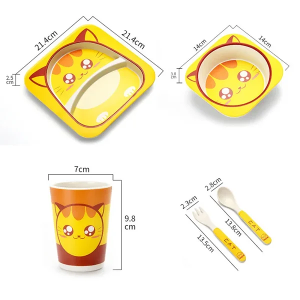 Bamboo Fiber Dinnerware Set Kids Kawaii Cartoon Cute Animal Tableware Children Dinner Plate Bowl Cup Spoon 1