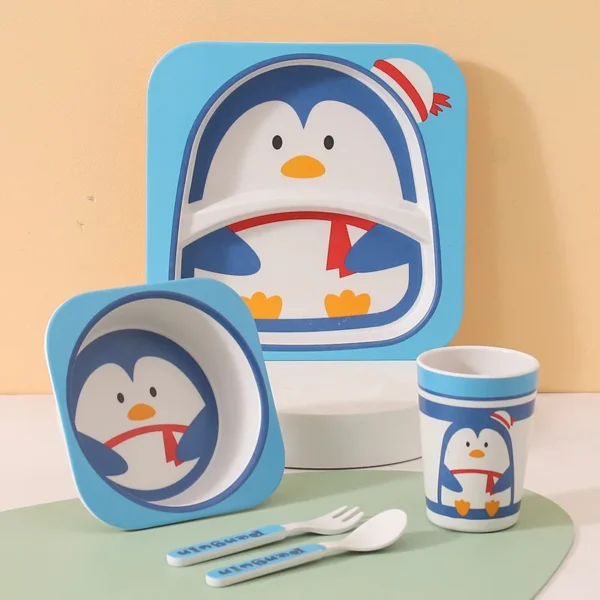 Bamboo Fiber Dinnerware Set Kids Kawaii Cartoon Cute Animal Tableware Children Dinner Plate Bowl Cup Spoon 3