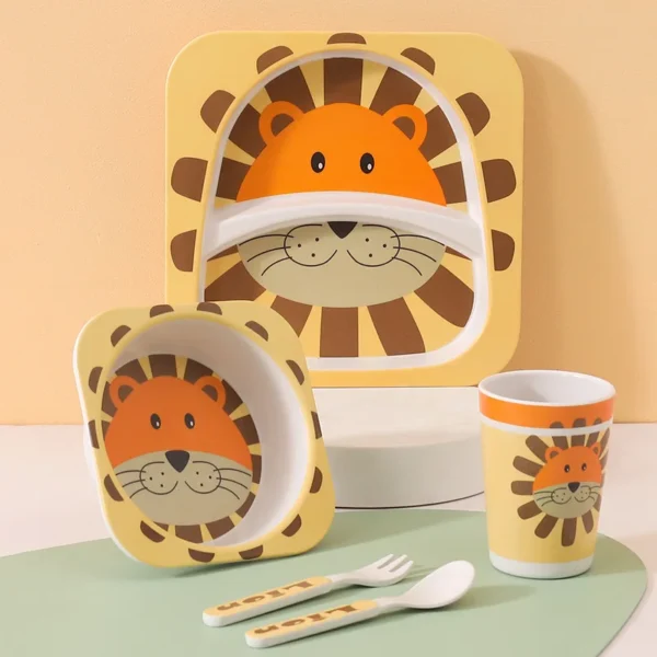 Bamboo Fiber Dinnerware Set Kids Kawaii Cartoon Cute Animal Tableware Children Dinner Plate Bowl Cup Spoon