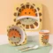 Bamboo Fiber Dinnerware Set Kids Kawaii Cartoon Cute Animal Tableware Children Dinner Plate Bowl Cup Spoon