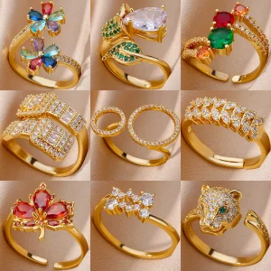 Beautiful Colorful Zircon Ring For Women Luxury 18k Gold Plated Jewelry Wedding Ring Vintage Fashion Couple