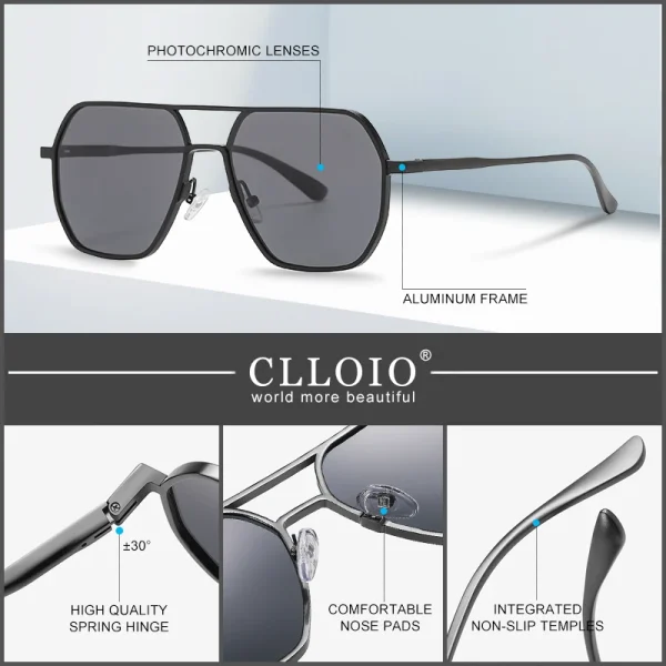 Clloio New Fashion Aluminum Photochromic Sunglasses Men Women Polarized Sun Glasses Chameleon Anti Glare Driving Oculos 3