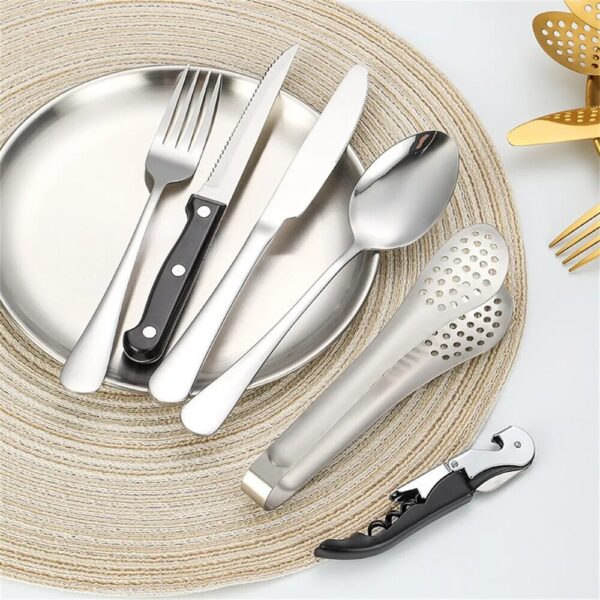 Camping Silverware Kit Cutlery Organizer Utensil Picnic Set Stainless Steel Plate Spoon Knife Fork Tongs Hiking 3