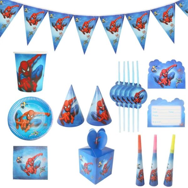 Cartoon Super Hero Spiderman Tablecloth Kid Favor Birthday Pack Event Party Cups Plates Baby Shower Disposable 2