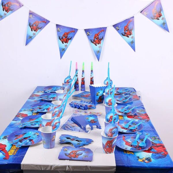 Cartoon Super Hero Spiderman Tablecloth Kid Favor Birthday Pack Event Party Cups Plates Baby Shower Disposable 3